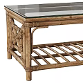 Natural Rattan Coffee Table With Glass Top And Woven Design Structure