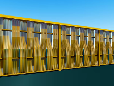 Yellow Striped Fence Design With Blue Sky And Green Ground 3d model