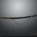 Samurai Katana With Black Scabbard And Golden Accents On Reflective Surface