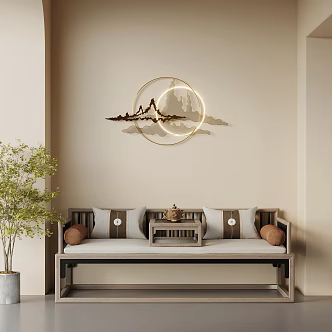 New Chinese Style Luohan Bed Luohan Collapse New Chinese Style Wall Decoration 3d model