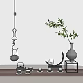 Minimalist Modern Tea Set with Hanging Teapot Olive Branch and Vase 3d model
