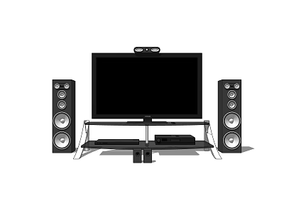 Home TV with Floor Standing Speakers and TV Stand Setup 3d model