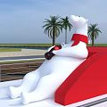 Red and White Coca-Cola Ship With Cartoon Bear Design And Palm Trees