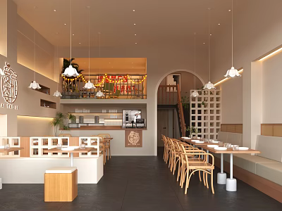 Modern Milk Tea Shop Interior Design With Chairs Tables And Decor 3d model