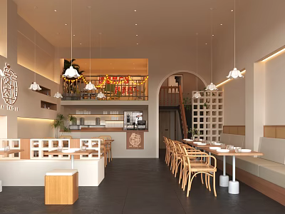 Modern Milk Tea Shop Interior Design With Chairs Tables And Decor 3d model