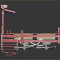 Cartoon Scene Of Pink Wooden Dock With Stairs And Blue Roof Pavilion