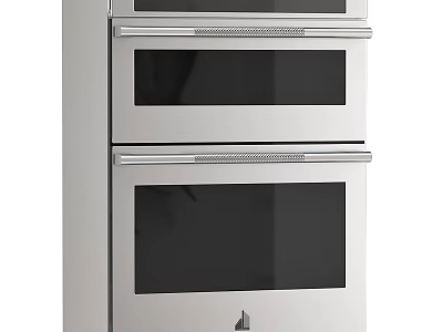 Modern Kitchen Cabinets With Stacked Silver Built in Ovens Black Glass Doors And Silver Handles 3d model