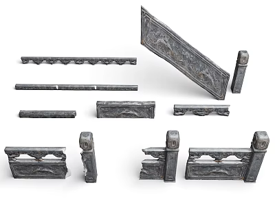 Ancient Stone Carved Balustrade Components With Traditional Decorative Architectural Patterns 3d model