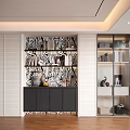 Modern Decorative Cabinet With Zebra Pattern Background White Louver Doors And Open Shelves