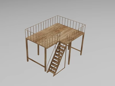 Industrial Equipment Featuring Heavy Duty Wooden Platform With Metal Railings And Staircase 3d model