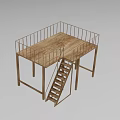 Industrial Equipment Featuring Heavy Duty Wooden Platform With Metal Railings And Staircase