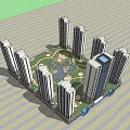 Modern High Rise Buildings With Glass Curtain Walls And Ground Floor Facilities