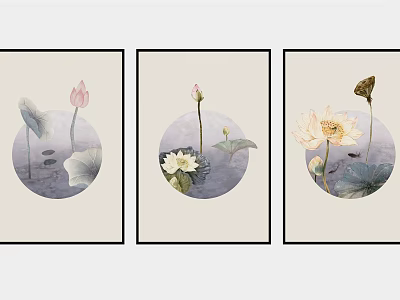 Three Panel Lotus Flower Wall Art For Modern Home Decoration 3d model