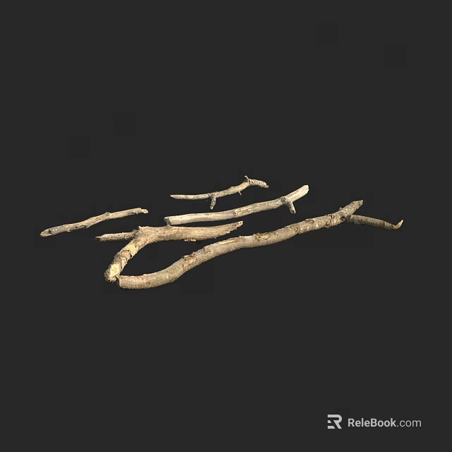 Traditional Tea Set With Natural Wooden Branches On Black Background 3d model 