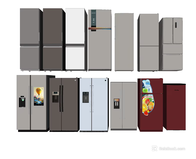 Various Modern Refrigerators And Freezers In Different Colors And Styles For Home Use 3d model 
