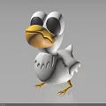 Cute Cartoon Bird Character 3D Model With White Body Yellow Beak And Black Eyes 3d model