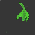 Crouching Grey Monster 3D Model with Green Eyes Long Claws and Rough Skin Texture