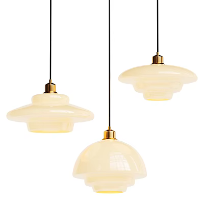 Elegant Cream Glass Pendant Lights With Gold Accents And Dome Shades 3d model