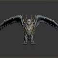 Detailed Fantasy Griffin 3D Model With Spiked Horns Silver Gray Wings And Glowing Blue Eyes