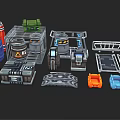 Sci Fi Themed 3D Modular Components With Barrels Crates And Colored Chairs 3d model