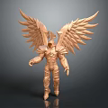 Golden Armored Humanoid Creature with Large Feathered Wings and Avian Head