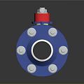 Blue Ball Valve With Red Handle And Industrial Metal Components Mechanical Structure