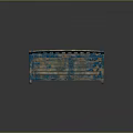 Outdoor Wooden Bench With Blue Finish And Orange Green Splatter Pattern Slatted Backrest Armrests