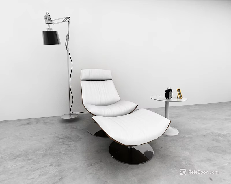 Modern White Recliner Chair In Minimalist Interior With Side Table And Floor Lamp 3d model 