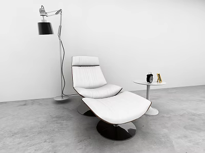 Modern White Recliner Chair In Minimalist Interior With Side Table And Floor Lamp 3d model