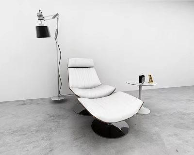 Modern White Recliner Chair In Minimalist Interior With Side Table And Floor Lamp 3d model
