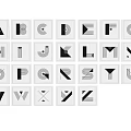 Minimalist A to Z Alphabet Design with Geometric Shapes in Black and White Square Frames