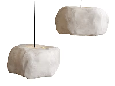 Two White Stone Like Pendant Lights With Natural Texture Hanging Decoratively 3d model