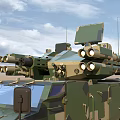 Armored Military Vehicle with Camouflage Paint Multi Wheel Roof Mounted Military Equipment on Desert Terrain