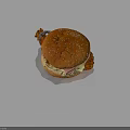 Hamburger With Sesame Seed Bun Fried Chicken Ham And Cheese On White Paper Dark Background