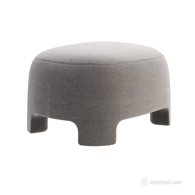 Gray Round Sofa Stool With Soft Fabric Upholstery And Modern Leg Design 3d model 