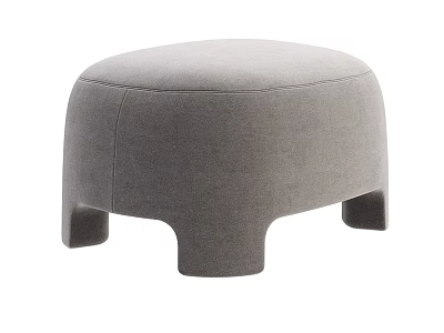 Gray Round Sofa Stool With Soft Fabric Upholstery And Modern Leg Design 3d model
