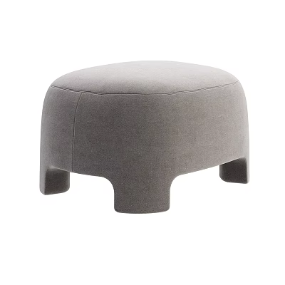 Gray Round Sofa Stool With Soft Fabric Upholstery And Modern Leg Design 3d model