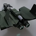 3D Model of Dark Green Gray Military Spaceship With Cockpit And Wings