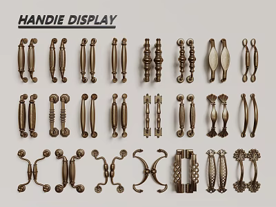 Various Metal Door Handles Display With Different Designs For Home Furniture 3d model