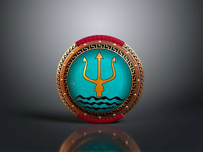 Defensive Shield Weapon With Trident Design Blue Background And Decorative Edges 3d model