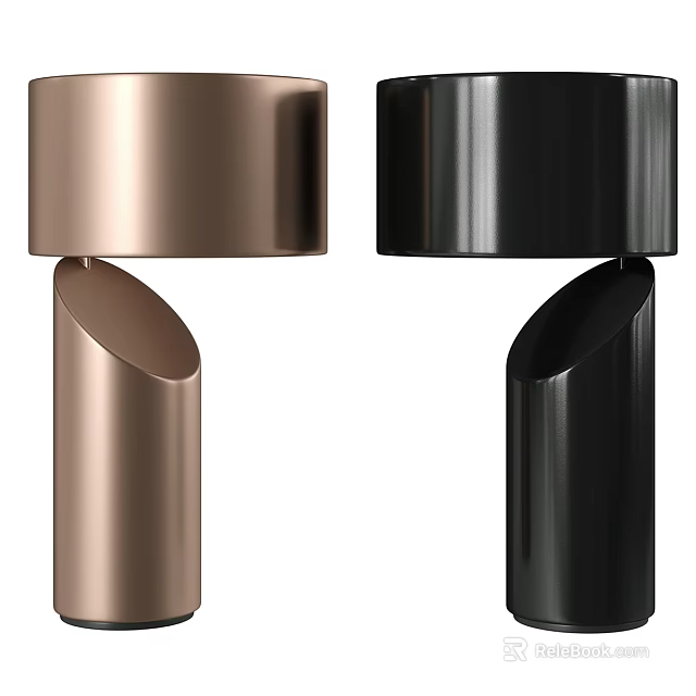 Modern Gold and Black Table Lamps with Metal Finish and Contemporary Cylindrical Design 3d model 