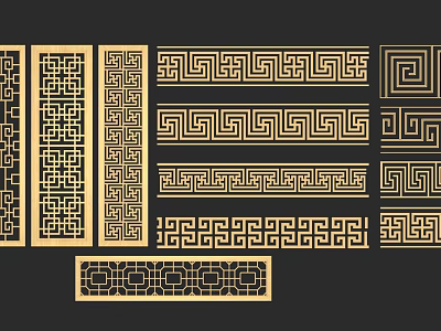 Traditional Chinese Decorative Patterns Featuring Geometric Motifs Meander Designs And Ornamental Borders 3d model