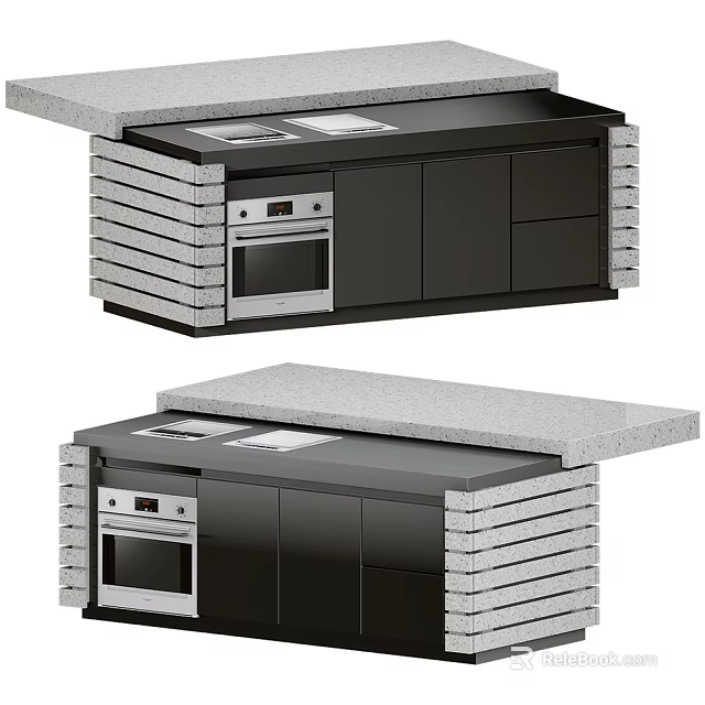 Modern Kitchen Cabinetry With Sleek Gray Countertop Oven And Storage Cabinets 3d model 