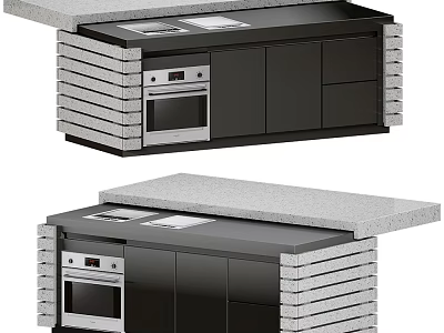 Modern Kitchen Cabinetry With Sleek Gray Countertop Oven And Storage Cabinets 3d model