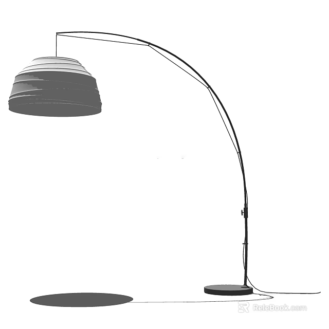 Modern Floor Lamp With Curved Arm And Pleated Shade For Living Room Design 3d model 