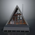 Triangle Shaped House Exterior Design With Wooden Deck And Large Windows