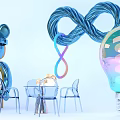 Vibrant Photo Spot With Blue Bear Doll Infinity Symbol Transparent Furniture And Colorful Light Bulb