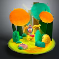 Cartoon Scene With Colorful Character Green Orange Trees Small Plants Pink Stone And Yellow Ground