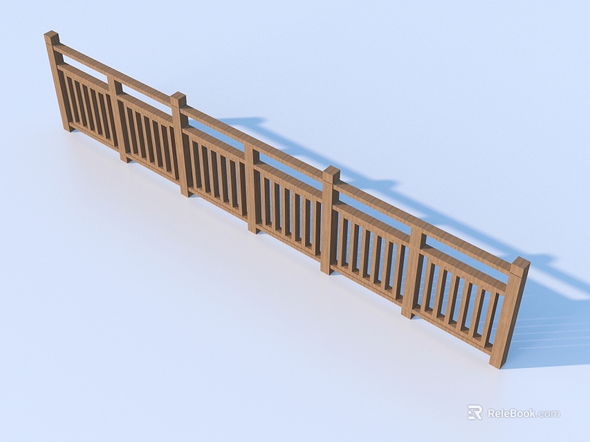 Wooden Railing With Vertical Slats Simple Long Design For Outdoor Balcony Use 3d model 