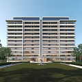 Modern High Rise Residential Building With Landscaped Lawn And Surrounding Trees